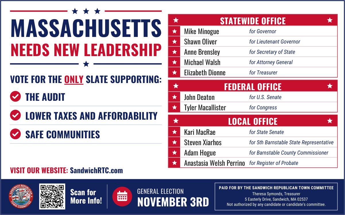 Sandwich RTC postcard: Massachusetts Needs New Leadership, the Republican slate